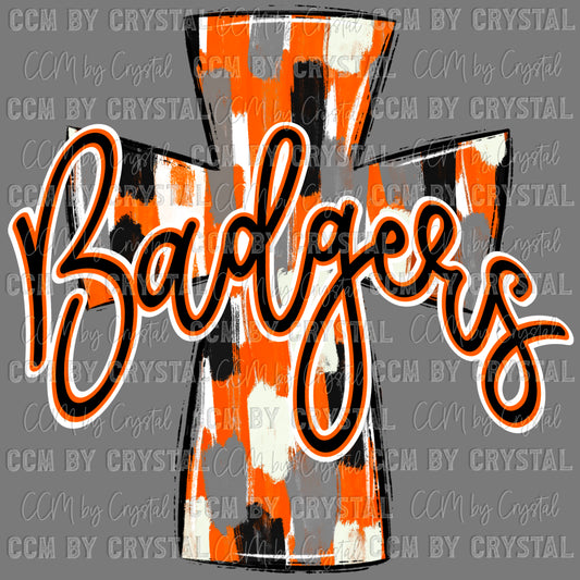Badgers Cross Orange and Black Mascot Ready to Press Transfer DTF Transfer Sublimation Transfer