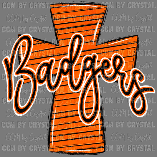 Badgers Cross Orange and Black Mascot Ready to Press Transfer DTF Transfer Sublimation Transfer