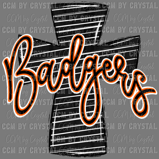 Badgers Cross Orange and Black Mascot Ready to Press Transfer DTF Transfer Sublimation Transfer