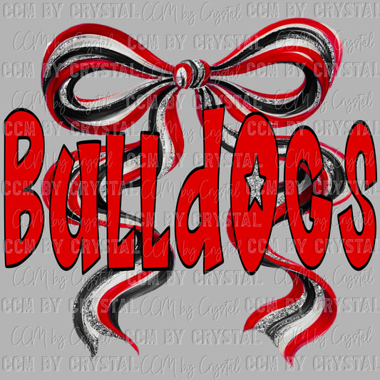 Bulldogs Bow red Mascot Ready to Press Transfer DTF Transfer Sublimation Transfer