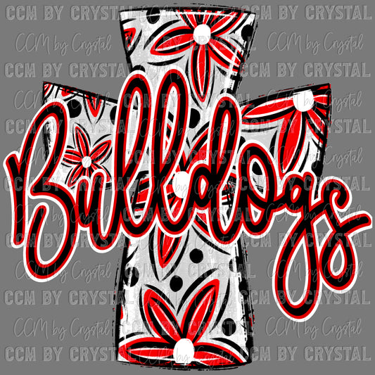 Bulldogs Cross red Mascot Ready to Press Transfer DTF Transfer Sublimation Transfer