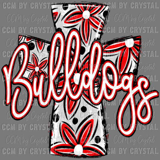 Bulldogs Cross red Mascot Ready to Press Transfer DTF Transfer Sublimation Transfer
