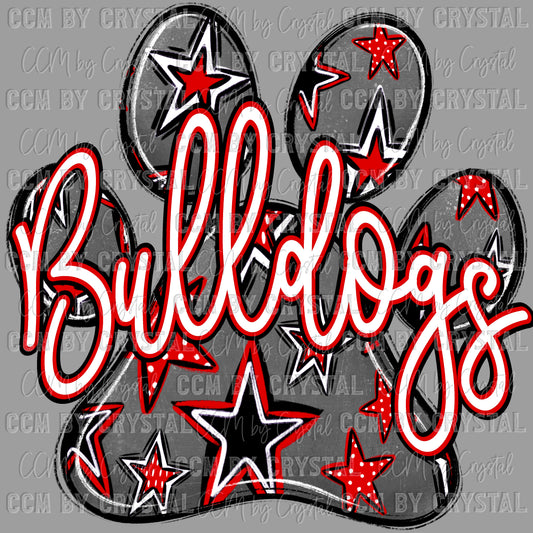 Bulldogs Paw red Mascot Ready to Press Transfer DTF Transfer Sublimation Transfer