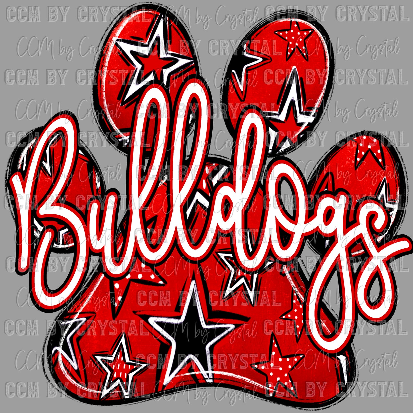 Bulldogs Paw red Mascot Ready to Press Transfer DTF Transfer Sublimation Transfer