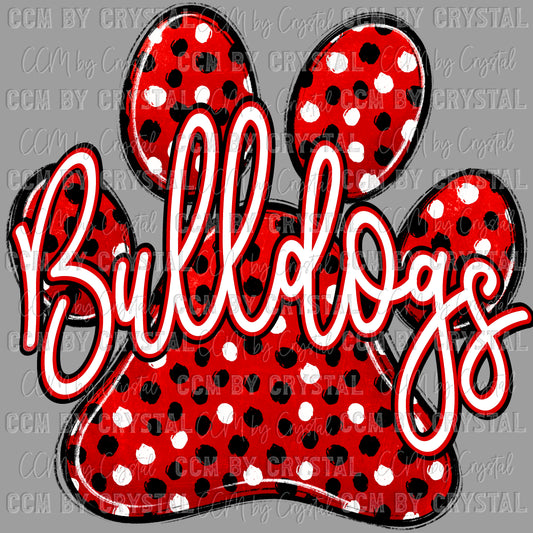 Bulldogs Paw red Mascot Ready to Press Transfer DTF Transfer Sublimation Transfer