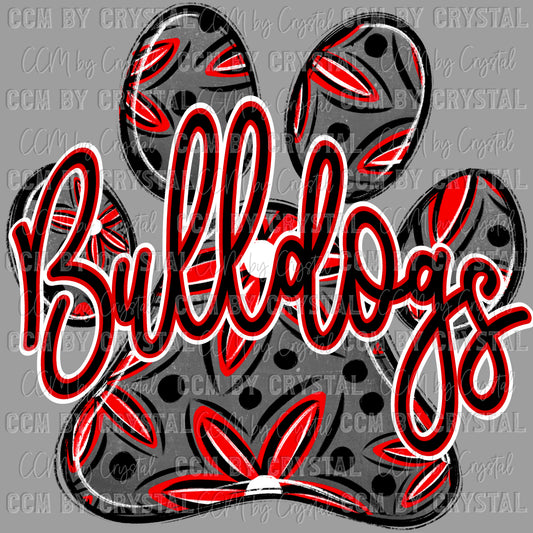 Bulldogs Paw red flowers Mascot Ready to Press Transfer DTF Transfer Sublimation Transfer