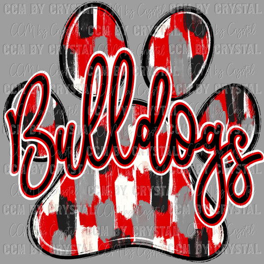 Bulldogs Paw red brushstrokes Mascot Ready to Press Transfer DTF Transfer Sublimation Transfer