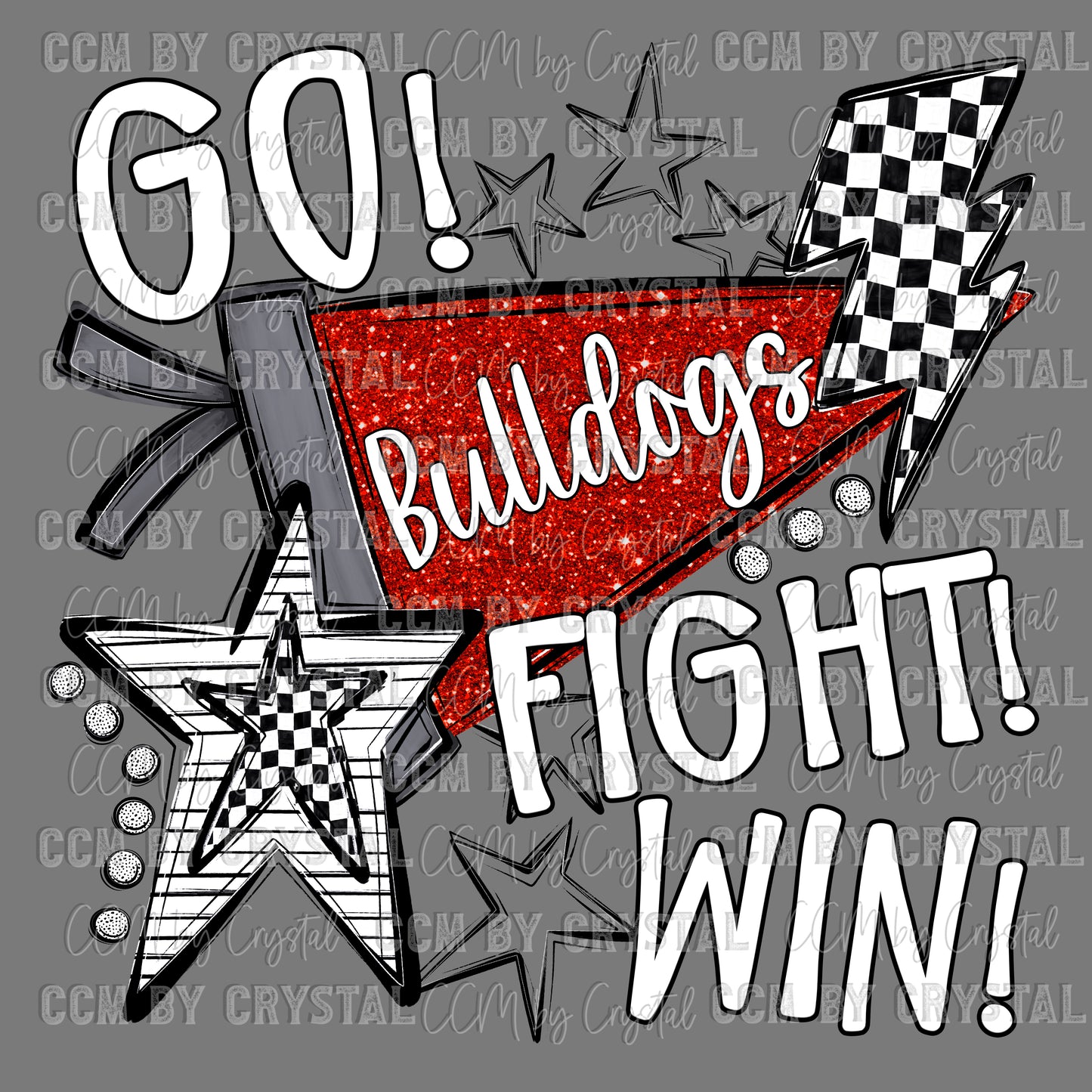 Go Fight Win Bulldogs red Pennant Mascot Ready to Press Transfer DTF Transfer Sublimation Transfer