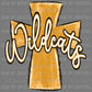 Wildcats Cross Gold Mascot Ready to Press Transfer DTF Transfer Sublimation Transfer