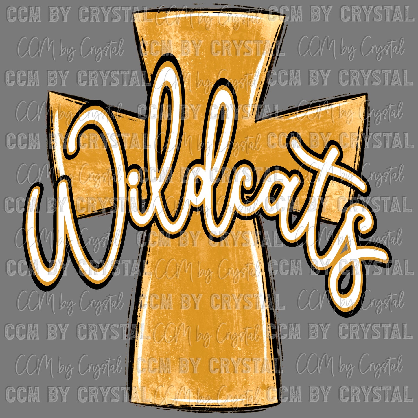 Wildcats Cross Gold Mascot Ready to Press Transfer DTF Transfer Sublimation Transfer