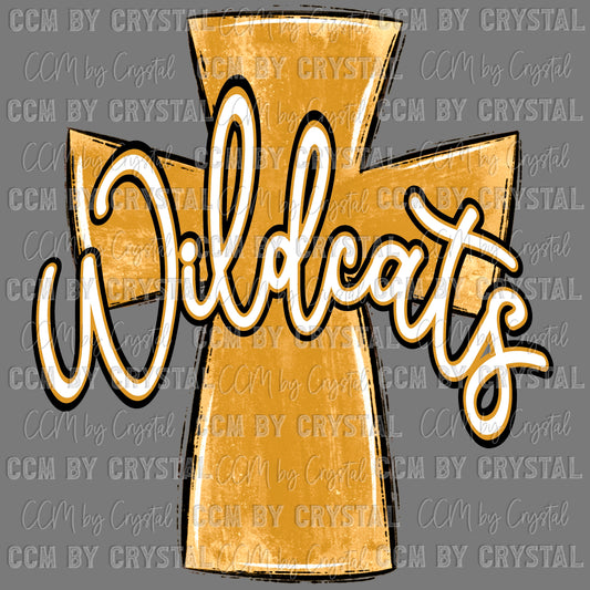 Wildcats Cross Gold Mascot Ready to Press Transfer DTF Transfer Sublimation Transfer