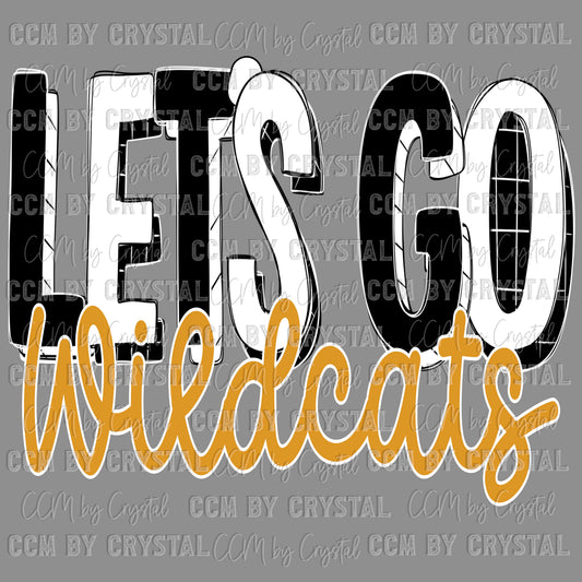 Let’s Go Wildcats Gold Mascot Ready to Press Transfer DTF Transfer Sublimation Transfer