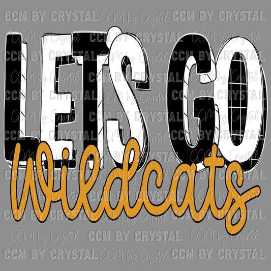Let’s Go Wildcats Gold Mascot Ready to Press Transfer DTF Transfer Sublimation Transfer