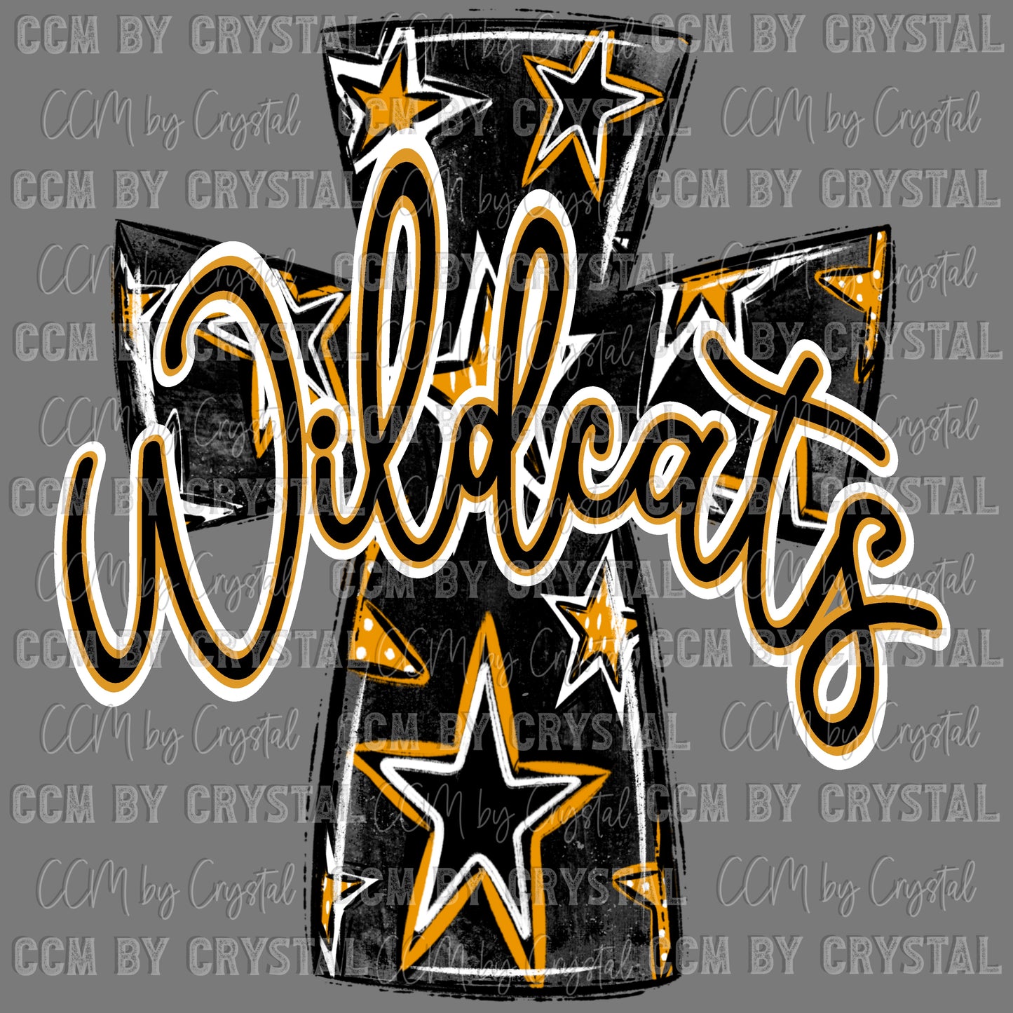 Wildcats Cross Gold Mascot Ready to Press Transfer DTF Transfer Sublimation Transfer