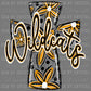 Wildcats Cross Gold Mascot Ready to Press Transfer DTF Transfer Sublimation Transfer