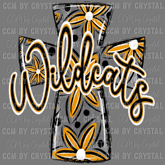 Wildcats Cross Gold Mascot Ready to Press Transfer DTF Transfer Sublimation Transfer