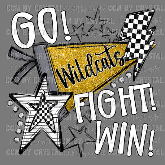 Go Fight Win Wildcats Pennant Gold Mascot Ready to Press Transfer DTF Transfer Sublimation Transfer
