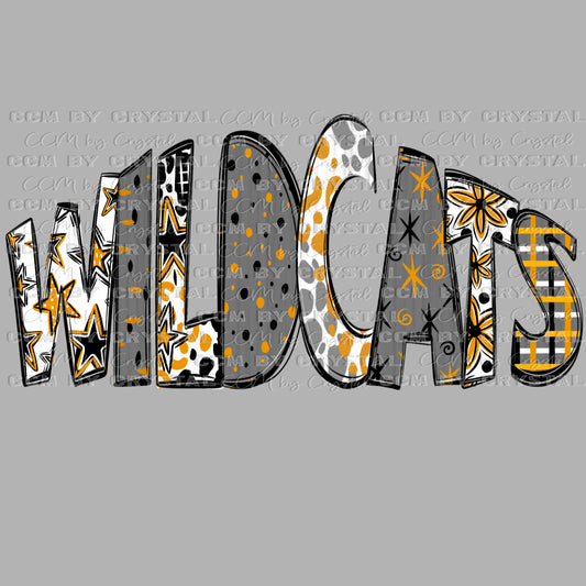 Wildcats Gold Mascot Ready to Press Transfer DTF Transfer Sublimation Transfer