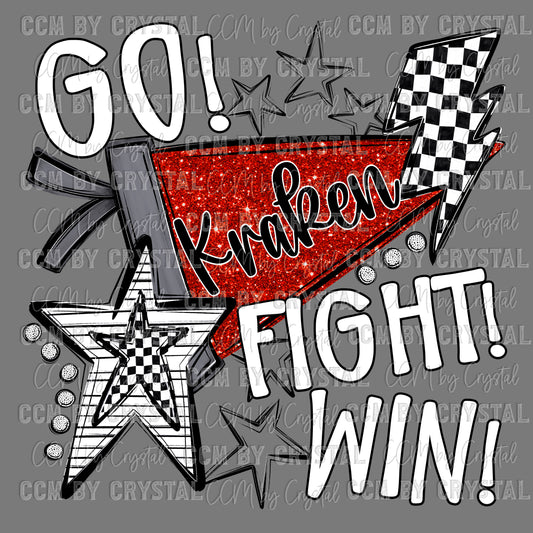 Go Fight Win Kraken Red Pennant Mascot Ready to Press Transfer DTF Transfer Sublimation Transfer