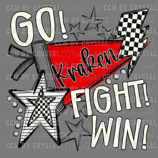 Go Fight Win Kraken Mascot Ready to Press Transfer DTF Transfer Sublimation Transfer