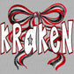 Kraken Mascot Red Bow Ready to Press Transfer DTF Transfer Sublimation Transfer