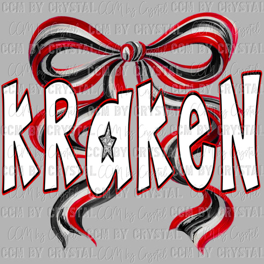 Kraken Mascot Red Bow Ready to Press Transfer DTF Transfer Sublimation Transfer