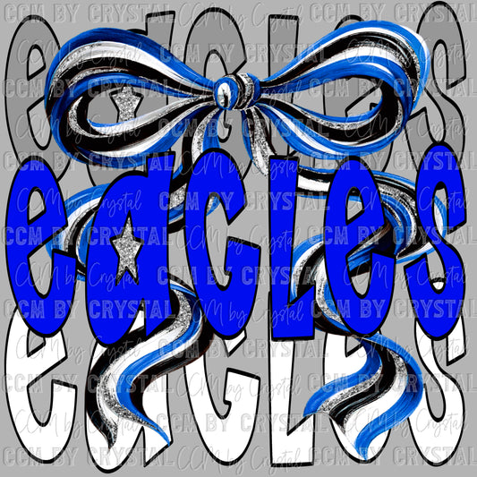 Eagles School Spirit Bow Blue Mascot Ready to Press Transfer DTF Transfer Sublimation Transfer (Copy)