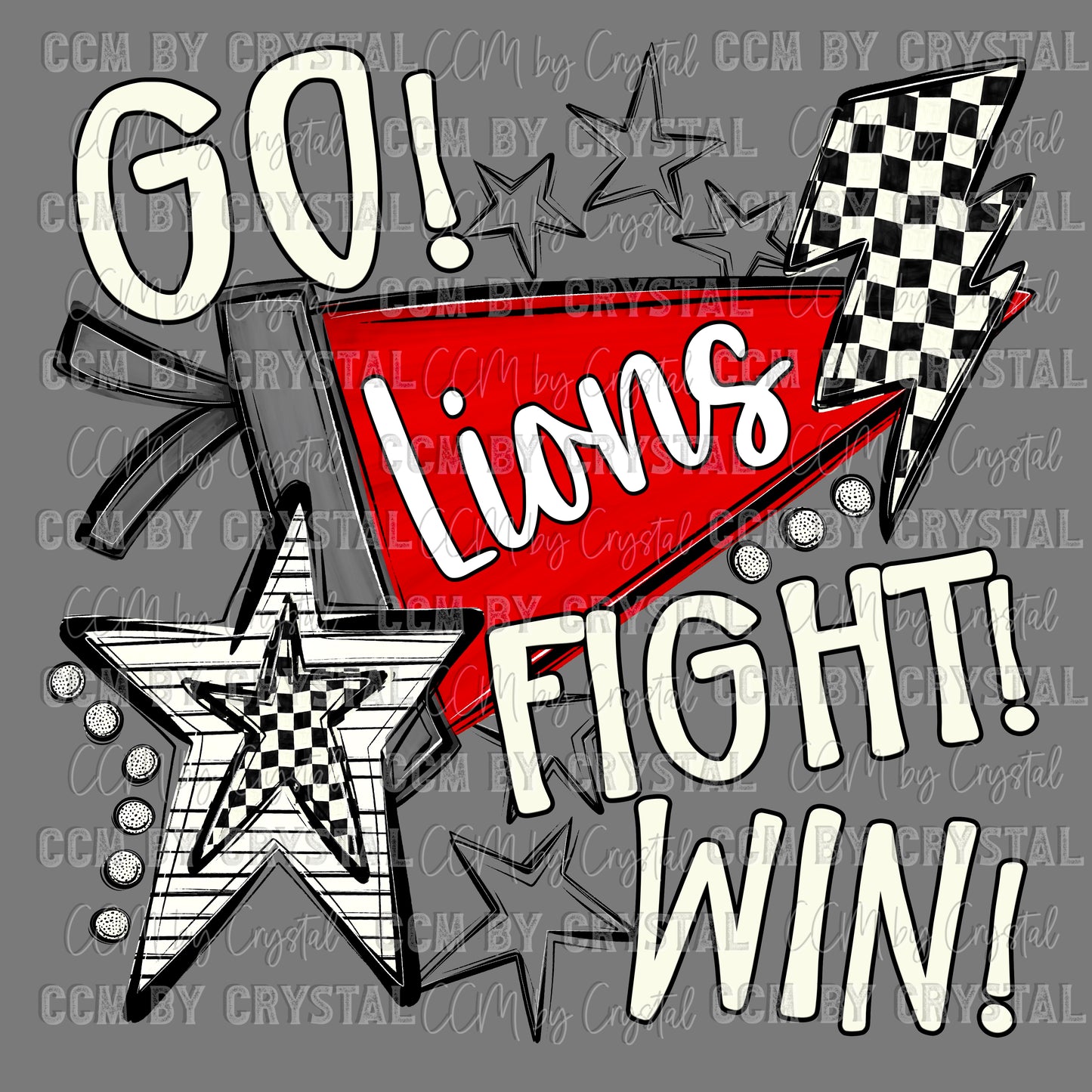 Lions Go Fight Win Red Mascot Ready to Press Transfer DTF Transfer Sublimation Transfer