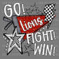 Lions Go Fight Win Red Mascot Faux Glitter Ready to Press Transfer DTF Transfer Sublimation Transfer