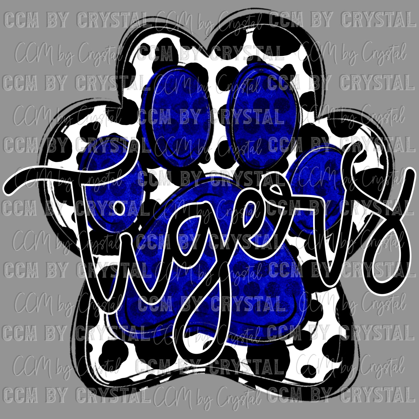 Tigers Mascot Paw Blue Ready to Press Transfer DTF Transfer Sublimation Transfer