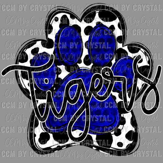 Tigers Mascot Paw Blue Ready to Press Transfer DTF Transfer Sublimation Transfer