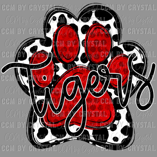 Tigers Mascot Paw Red Ready to Press Transfer DTF Transfer Sublimation Transfer