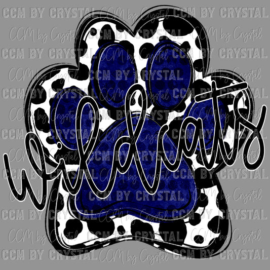 Wildcats Mascot Paw Navy Ready to Press Transfer DTF Transfer Sublimation Transfer