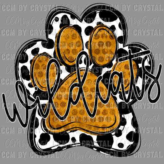 Wildcats Mascot Paw Gold Ready to Press Transfer DTF Transfer Sublimation Transfer