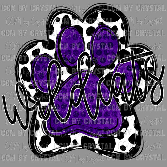 Wildcats Mascot Paw Purple Ready to Press Transfer DTF Transfer Sublimation Transfer