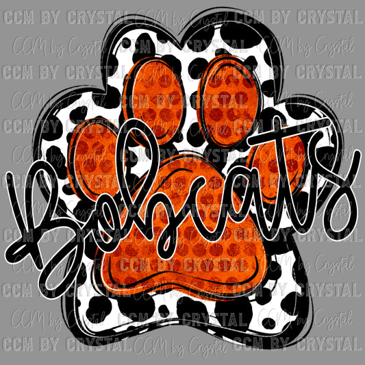 Bobcats Mascot Paw Orange Ready to Press Transfer DTF Transfer Sublimation Transfer