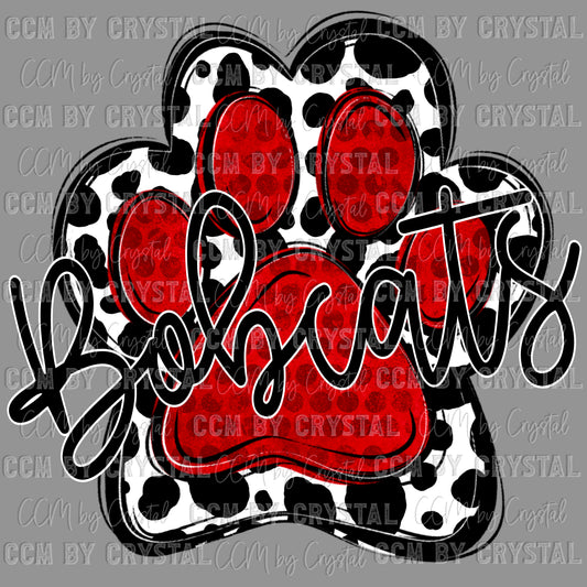 Bobcats Mascot Paw Red Ready to Press Transfer DTF Transfer Sublimation Transfer