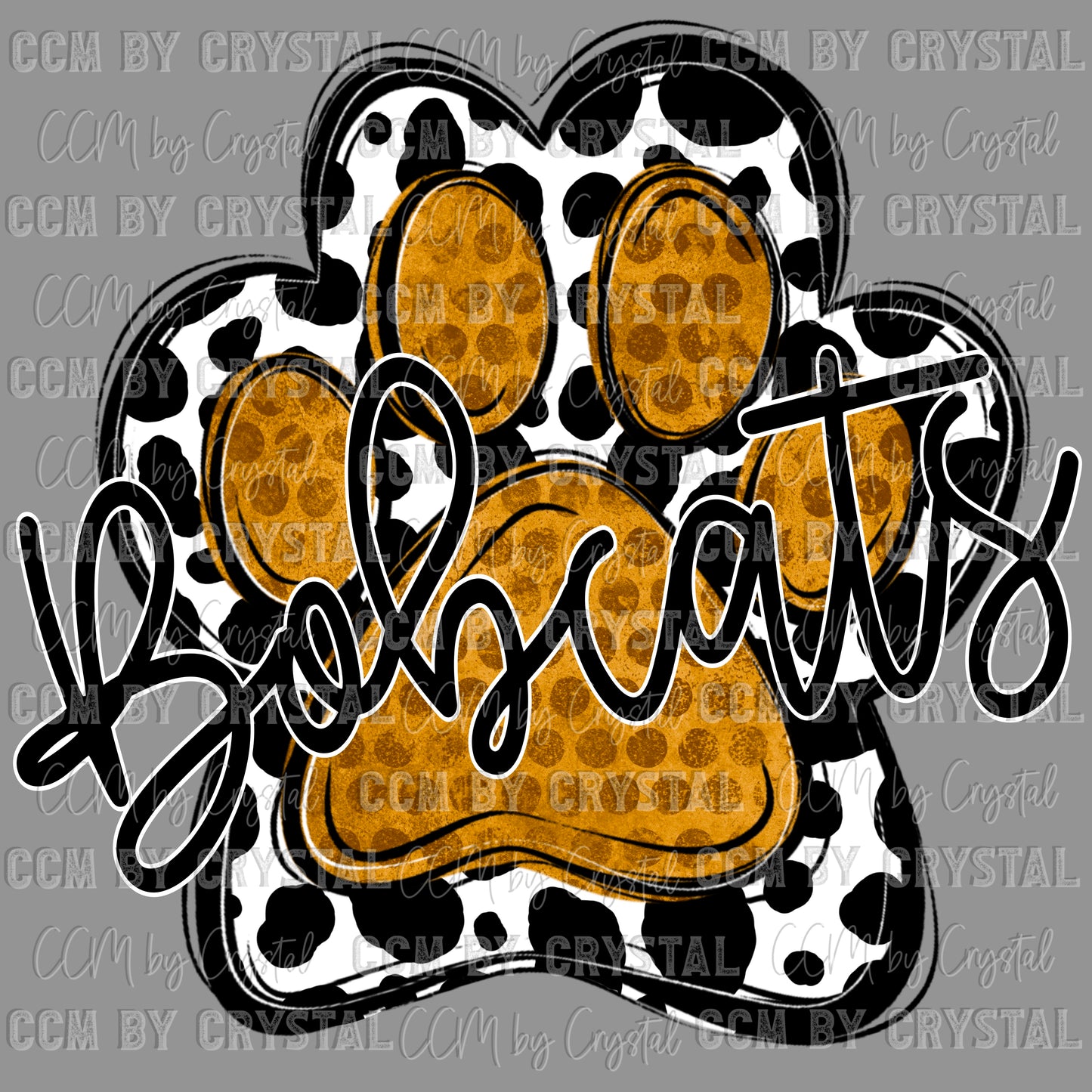 Bobcats Mascot Paw Gold Ready to Press Transfer DTF Transfer Sublimation Transfer