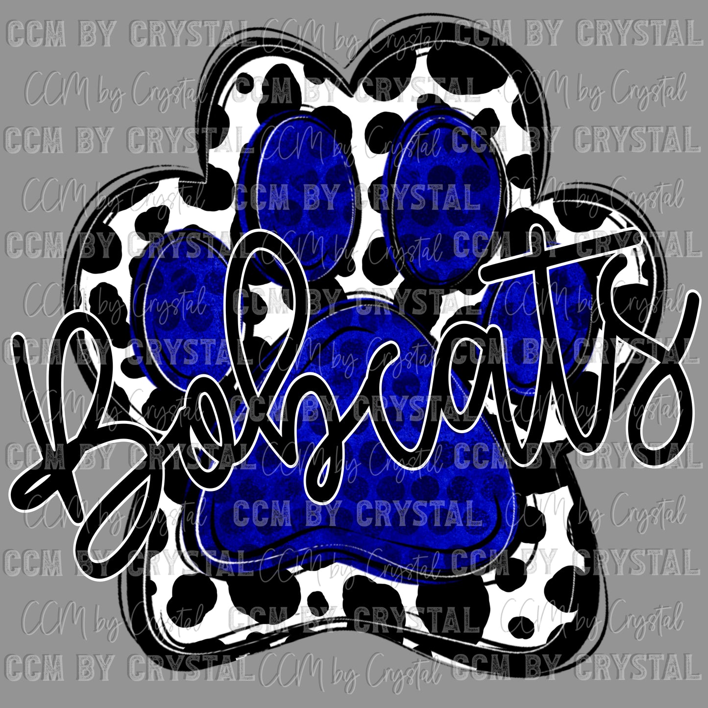 Bobcats Mascot Paw Blue Ready to Press Transfer DTF Transfer Sublimation Transfer