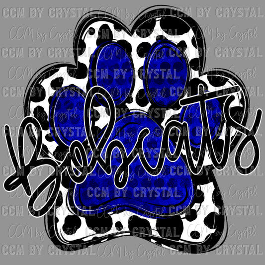 Bobcats Mascot Paw Blue Ready to Press Transfer DTF Transfer Sublimation Transfer