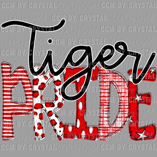 Tiger Pride Red Doodle Ready to Press Transfer DTF Transfer Sublimation Transfer