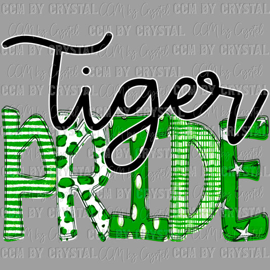 Tiger Pride Green Doodle Ready to Press Transfer DTF Transfer Sublimation Transfer