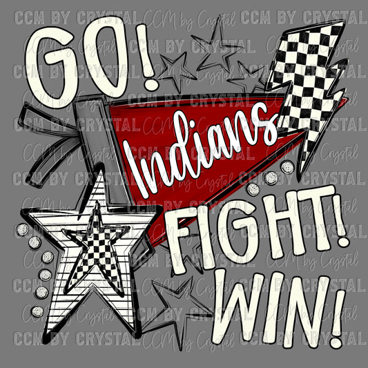 Go Fight Win Indians Maroon Ready to Press Transfer DTF Transfer Sublimation Transfer