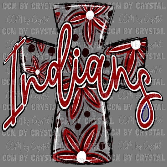 Indians Maroon Cross Ready to Press Transfer DTF Transfer Sublimation Transfer