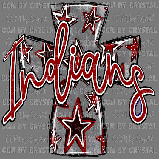 Indians Maroon Cross Ready to Press Transfer DTF Transfer Sublimation Transfer