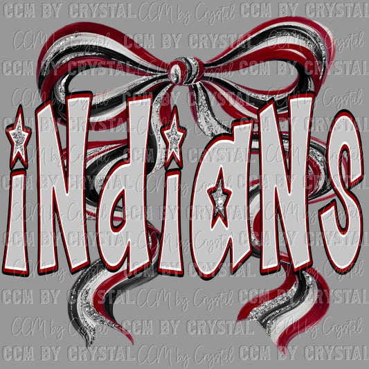 Indians Maroon Bow Ready to Press Transfer DTF Transfer Sublimation Transfer