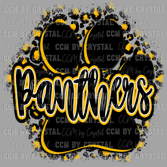 Panthers Paw Black and Gold Mascot Ready to Press Transfer DTF Transfer Sublimation Transfer