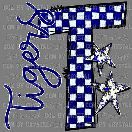 T Tigers Checkered Mascot Ready to Press Transfer DTF Transfer Sublimation Transfer