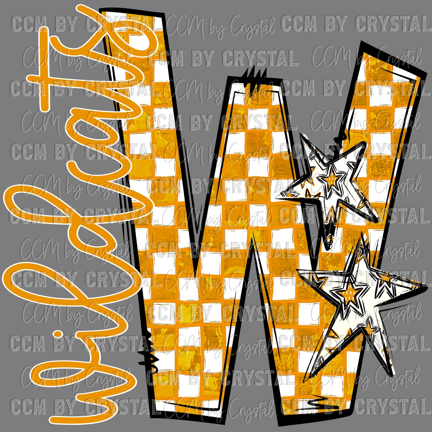 W Wildcats Gold Checkered Mascot Ready to Press Transfer DTF Transfer Sublimation Transfer