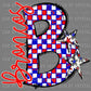 B Broncos Red and Blue Checkered Mascot Ready to Press Transfer DTF Transfer Sublimation Transfer